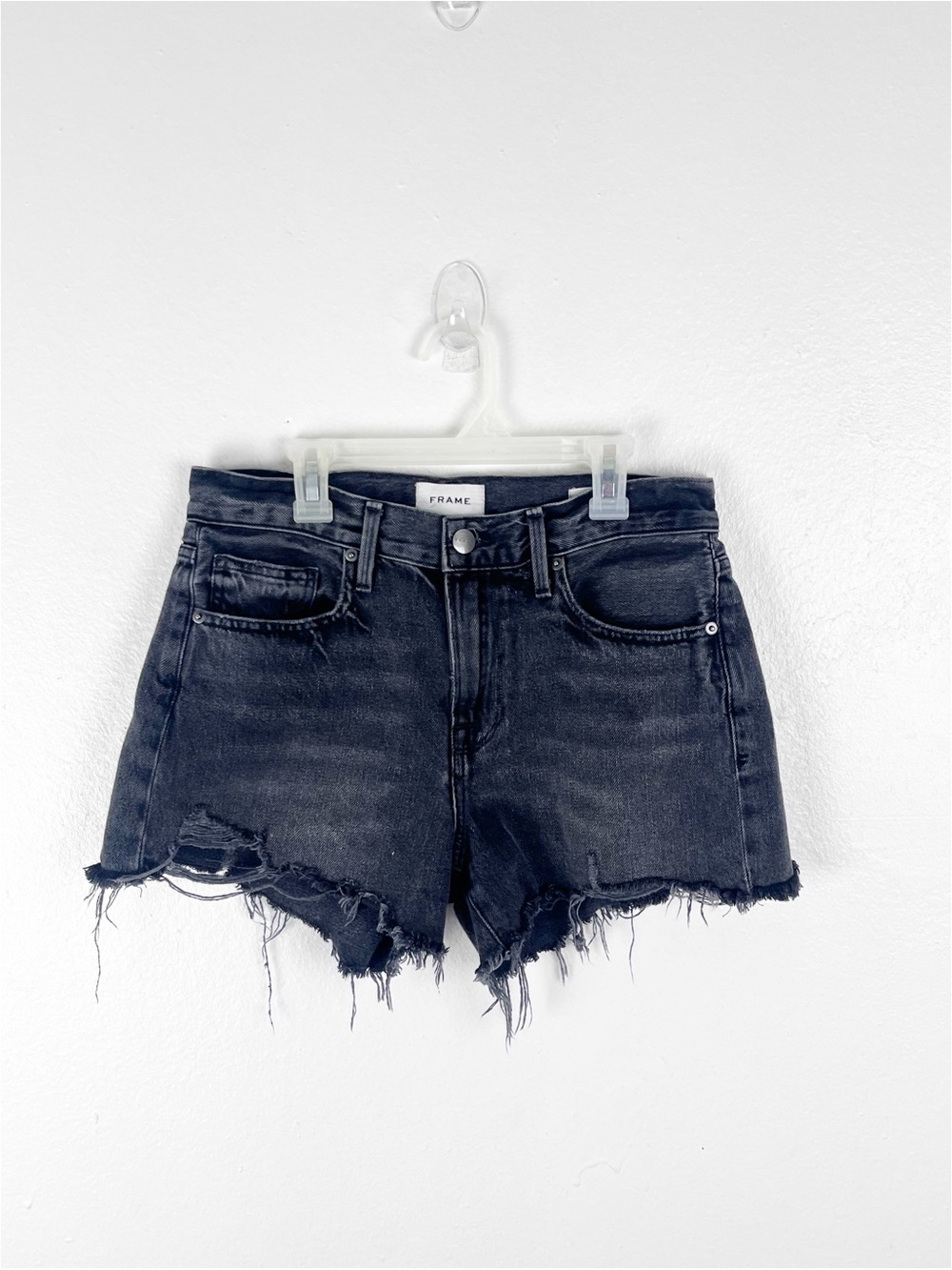 FRAME Le Brigette Short Black Wash Ripped Distressed Denim Jean Shorts Size 26